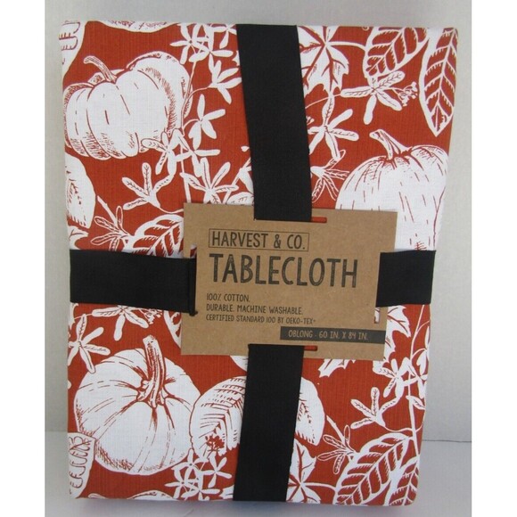 Harvest & Co Tablecloth New 100% Cotton Certified Oeko-Tex Oblong 60x84 - Picture 2 of 5
